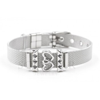 Dropshipping Somsoar Jewelry Silver Stainless Steel Mesh Charms Bracelet Set with Rubber preventer and hot selling DIY Charms