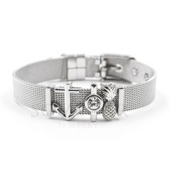 Dropshipping Somsoar Jewelry Silver Stainless Steel Mesh Charms Bracelet Set with Rubber preventer and hot selling DIY Charms