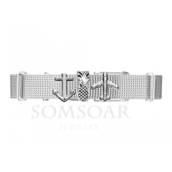 Dropshipping Somsoar Jewelry Silver Stainless Steel Mesh Charms Bracelet Set with Rubber preventer and hot selling DIY Charms