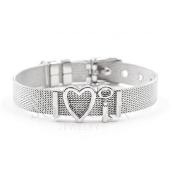 Dropshipping Somsoar Jewelry Silver Stainless Steel Mesh Charms Bracelet Set with Rubber preventer and hot selling DIY Charms