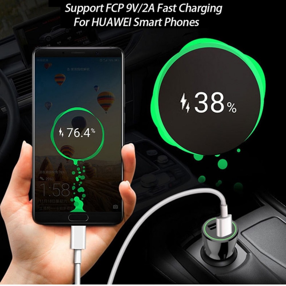 QC3.0 Fast car Charger Auto Smart LED Adapter For HUAWEI P20 mate 10 20 lite nova 2 2s 3 3E honor 8 9 10 8X 7C 7X V8 V9 V10 PRO
