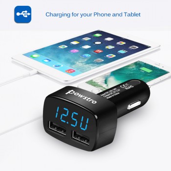 Powstro LED Display Dual USB Car Charger Adapter 5V 3.1A Voltage Current Temperature Monitor Tester Universal For iPhone Android
