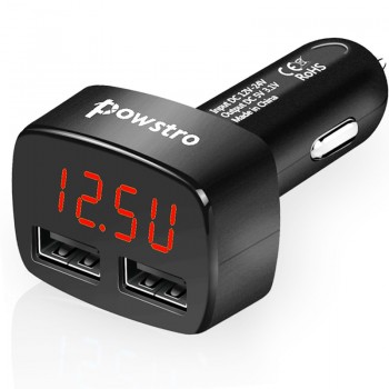 Powstro LED Display Dual USB Car Charger Adapter 5V 3.1A Voltage Current Temperature Monitor Tester Universal For iPhone Android