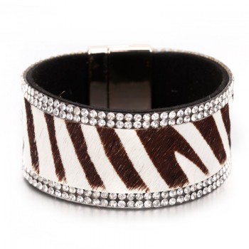 Amorcome Leopard Leather Bracelets For Women Fashion Bracelets amp; Bangles Faux Animal Fur Wide Wrap Bracelet Female Jewelry