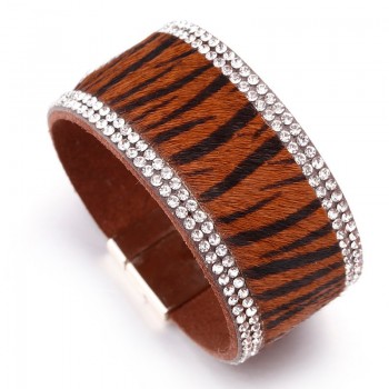 Amorcome Leopard Leather Bracelets For Women Fashion Bracelets amp; Bangles Faux Animal Fur Wide Wrap Bracelet Female Jewelry