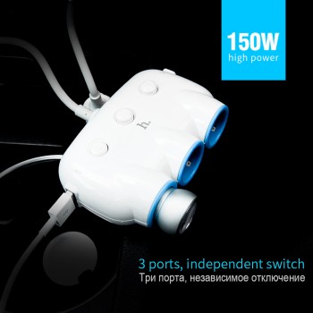 HOCO Three in One Car Charger Double USB Port Dual for iPhone iPad Samsung Xiaomi Phone Tee Adapter 2 USB 3.1A Car-charger