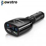 Powstro Fast Quick Charge 3.0 Car Charger Dual USB Phone Charger Adapter QC3.0 + 5V 2.4A Digital Display Low Voltage Warning