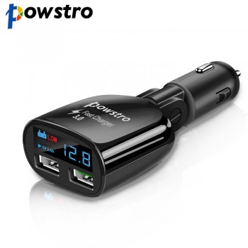 Powstro Fast Quick Charge 3.0 Car Charger Dual USB Phone Charger Adapter QC3.0 + 5V 2.4A Digital Display Low Voltage Warning