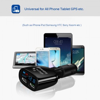 Powstro Fast Quick Charge 3.0 Car Charger Dual USB Phone Charger Adapter QC3.0 + 5V 2.4A Digital Display Low Voltage Warning