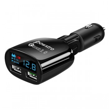 Powstro Fast Quick Charge 3.0 Car Charger Dual USB Phone Charger Adapter QC3.0 + 5V 2.4A Digital Display Low Voltage Warning