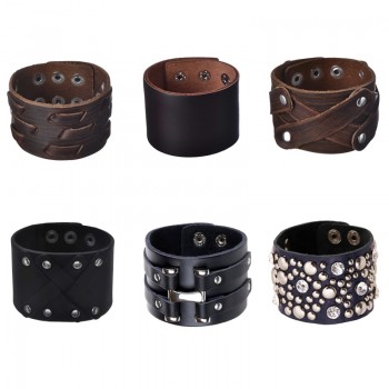 2017 Vintage Genuine Wide Cuff Leather Male Bracelet Punk Rock Jewelry Cowhide Leather Bracelet amp; Bangle Men Jewelry Wristbands