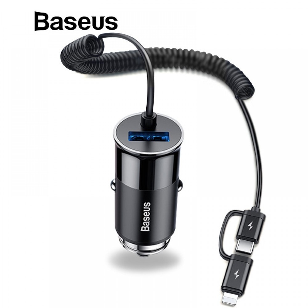 Baseus 2in 1 Car Charger For Mobile Phone Travel Adapteramp; USB Type C Spring Charging Cable for iPhone Samsung Car Phone Charger