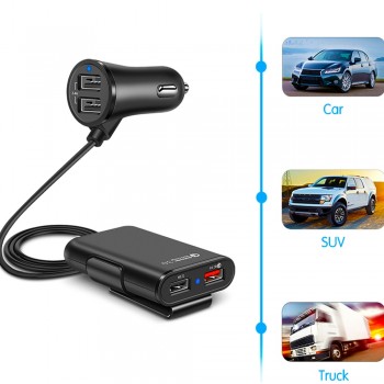 Powstro Expand Back Seat Car Charger 52W QC3.0 +2.4A+3.1A 4 USB Car phone Charger for iPhone8 X XS XR  iPad  Samsung S8 S9xiaomi