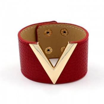 Women Fashion Pop V Word Simple Wide Leather Hand Bracelet Classic All match Punk Ladies Bangle Jewelry