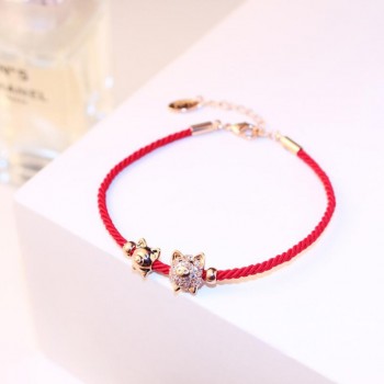 Fashion Cute Pig Adjueable Bracelet Braided Bracelets for Women Waven Lucky Red Rope Chain Rose Gold Color Bangles Jewelry