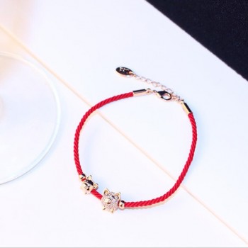 Fashion Cute Pig Adjueable Bracelet Braided Bracelets for Women Waven Lucky Red Rope Chain Rose Gold Color Bangles Jewelry