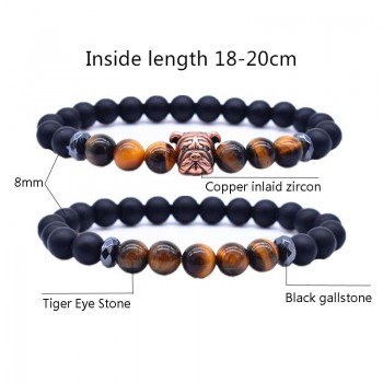 2 Pcs/set Bullfighting Strand Bracelets for Women Copper Pave Zircon Natural Stone Beads Bracelet set Jewelry Pulsera Mujer
