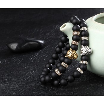 Natural stone Beads men bracelets Lucky Charm Matte Black Natural stone Beads Onyx Stone Matt Tiger Leopard Bracelets for men