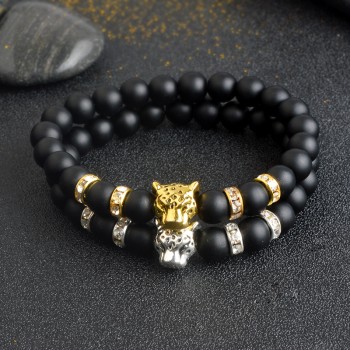 Natural stone Beads men bracelets Lucky Charm Matte Black Natural stone Beads Onyx Stone Matt Tiger Leopard Bracelets for men