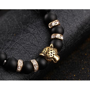 Natural stone Beads men bracelets Lucky Charm Matte Black Natural stone Beads Onyx Stone Matt Tiger Leopard Bracelets for men