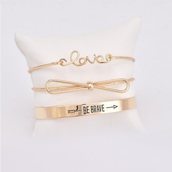 3 Pcs/set Retro Bracelets Gold Silver Hollow Bowknot Letters Arrow Adjustable Bracelet Womens Party Wedding Accessories