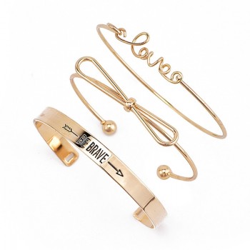 3 Pcs/set Retro Bracelets Gold Silver Hollow Bowknot Letters Arrow Adjustable Bracelet Womens Party Wedding Accessories