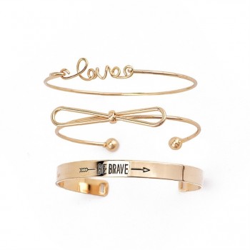 3 Pcs/set Retro Bracelets Gold Silver Hollow Bowknot Letters Arrow Adjustable Bracelet Womens Party Wedding Accessories