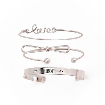 3 Pcs/set Retro Bracelets Gold Silver Hollow Bowknot Letters Arrow Adjustable Bracelet Womens Party Wedding Accessories