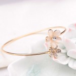 Womens Fashion Bracelet Lady Crystal Double Five Leaf Open Bangles Bracelet 11.8