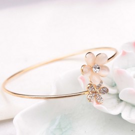 Womens Fashion Bracelet Lady Crystal Double Five Leaf Open Bangles Bracelet 11.8