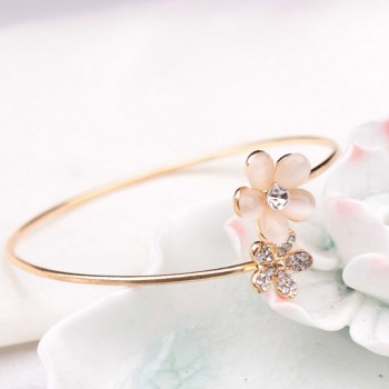 Womens Fashion Bracelet Lady Crystal Double Five Leaf Open Bangles Bracelet 11.8