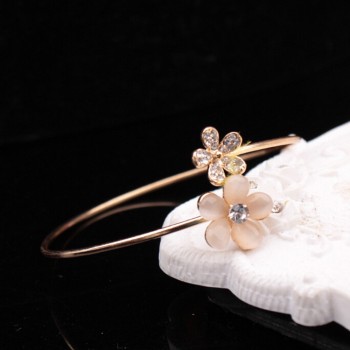 Womens Fashion Bracelet Lady Crystal Double Five Leaf Open Bangles Bracelet 11.8