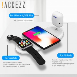 !ACCEZZ 3 in 1 10W 7.5W QI Fast Wireless Charging For iphone 8 8P Plus X XS MAX XR Quick Charge For Apple Watch AirPods Charger