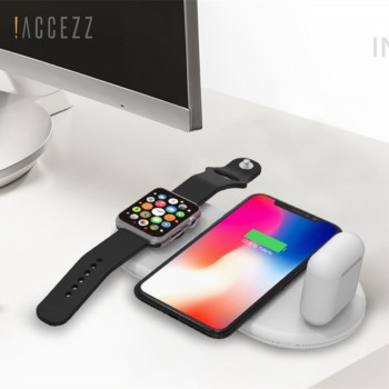 !ACCEZZ 3 in 1 10W 7.5W QI Fast Wireless Charging For iphone 8 8P Plus X XS MAX XR Quick Charge For Apple Watch AirPods Charger