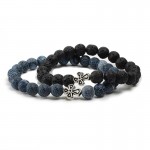 Black Lava Beads Charm Mens Natural Stone Bracelet  Sliver Cross Women Fashion Blue Turquoises Strand Bracelets Bangles Jewelry