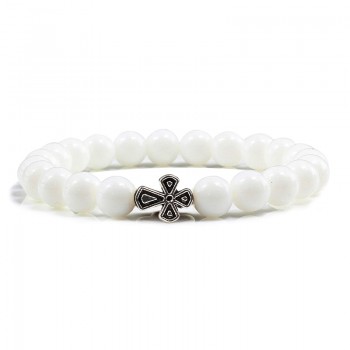 Black Lava Beads Charm Mens Natural Stone Bracelet  Sliver Cross Women Fashion Blue Turquoises Strand Bracelets Bangles Jewelry