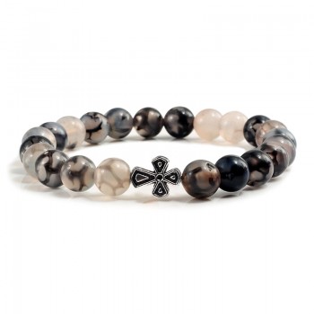 Black Lava Beads Charm Mens Natural Stone Bracelet  Sliver Cross Women Fashion Blue Turquoises Strand Bracelets Bangles Jewelry
