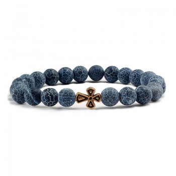 Black Lava Beads Charm Mens Natural Stone Bracelet  Sliver Cross Women Fashion Blue Turquoises Strand Bracelets Bangles Jewelry