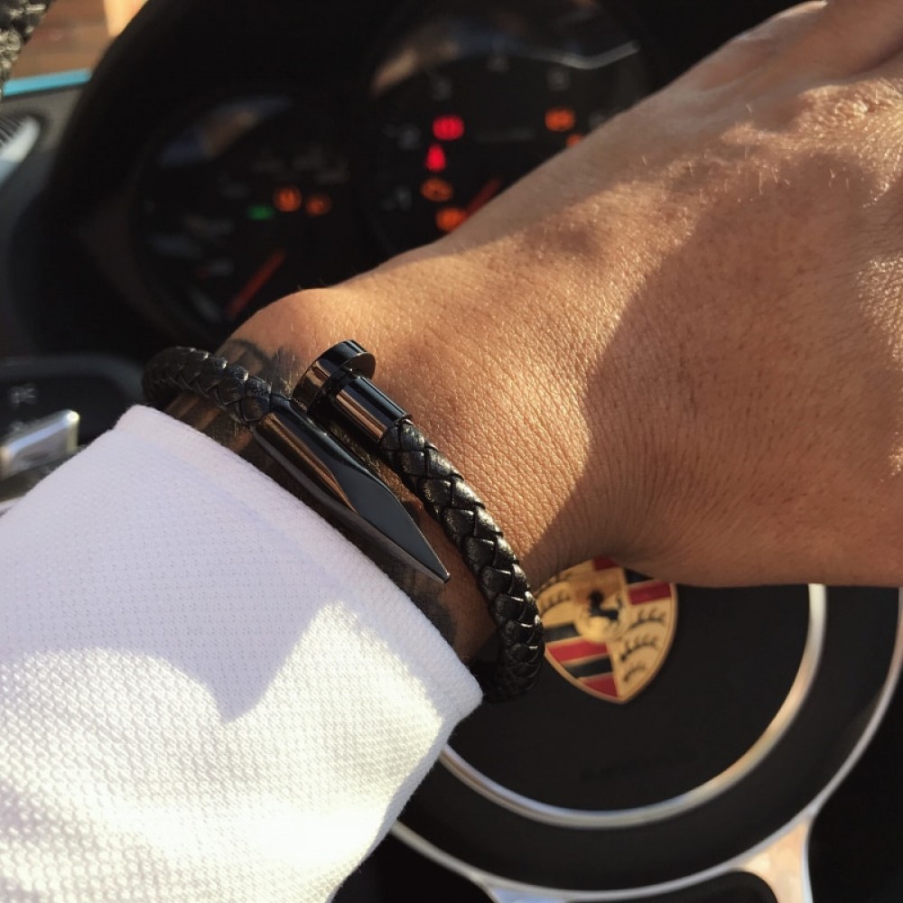 Mcllroy Bracelet Men/genuine leather/stainless steel/luxury/men bracelet charm gold nail handmade men jewelry erkek bileklik