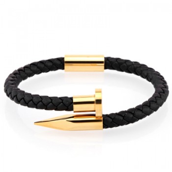Mcllroy Bracelet Men/genuine leather/stainless steel/luxury/men bracelet charm gold nail handmade men jewelry erkek bileklik