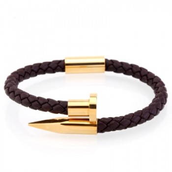 Mcllroy Bracelet Men/genuine leather/stainless steel/luxury/men bracelet charm gold nail handmade men jewelry erkek bileklik