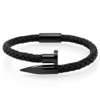 Mcllroy Bracelet Men/genuine leather/stainless steel/luxury/men bracelet charm gold nail handmade men jewelry erkek bileklik