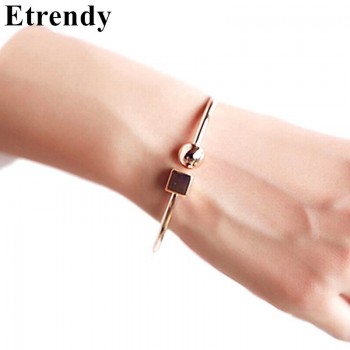Fashion Circle Square Open Bracelet Women Street Taste Geometry Bracelets amp; Bangles Jewelry Bijoux Rose Gold-color