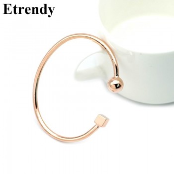 Fashion Circle Square Open Bracelet Women Street Taste Geometry Bracelets amp; Bangles Jewelry Bijoux Rose Gold-color