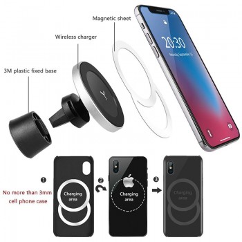QI Magnetic Car Mount Wireless Charger For Iphone 8 Iphone X Samsung S8 S8 Plus S9 Note 8 Dashboard Air Vent Charger Holder