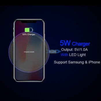 DSmilk Wireless Charger Pad with LED Light 5W Charging for iPhone 7 8 X XS Samsung XiaoMi Charge Mobile Phone USB QI Device