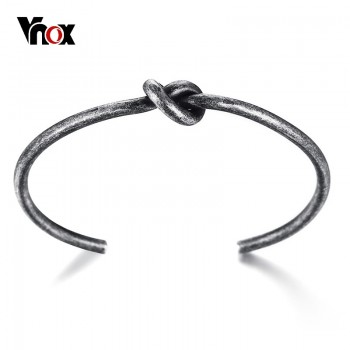 Vnox Simple Old Fashion Knot Cuff Bracelet Manchette Bangle For Men Women Stainless Steel Pulseiras Chic Casual Unisex Jewelry