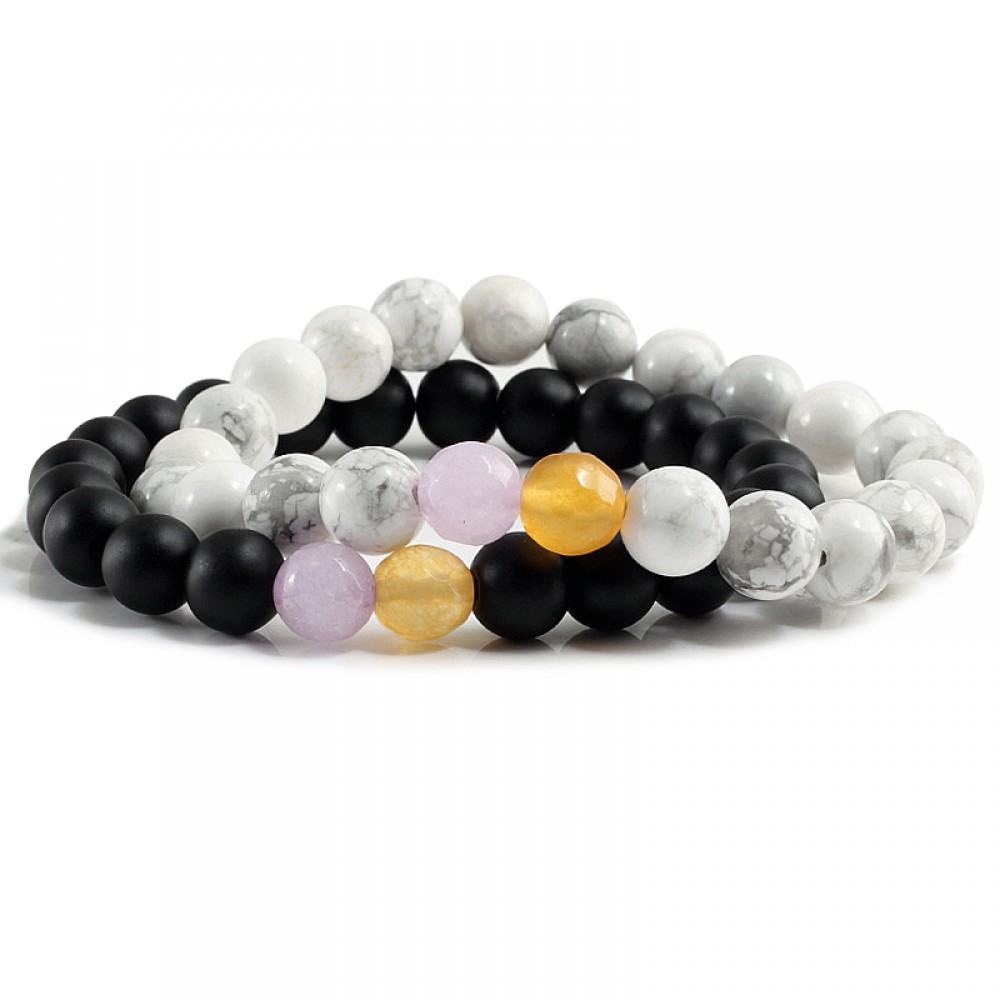 Trendy Couple Distance Bracelets Charm Women Black Lave Black White Natural Stone Beaded Strand Bracelets Yoga Sports Jewelry