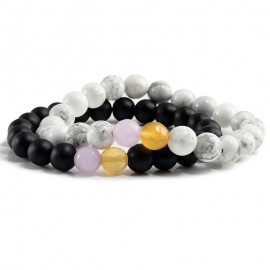 Trendy Couple Distance Bracelets Charm Women Black Lave Black White Natural Stone Beaded Strand Bracelets Yoga Sports Jewelry