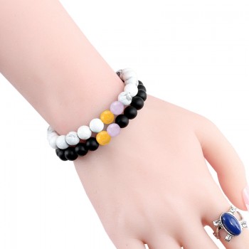 Trendy Couple Distance Bracelets Charm Women Black Lave Black White Natural Stone Beaded Strand Bracelets Yoga Sports Jewelry